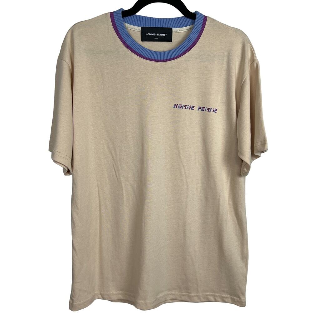HOMME + FEMME Logo Tee Shirt Sand Blue Purple Size S NWOT  Streetwear Casual